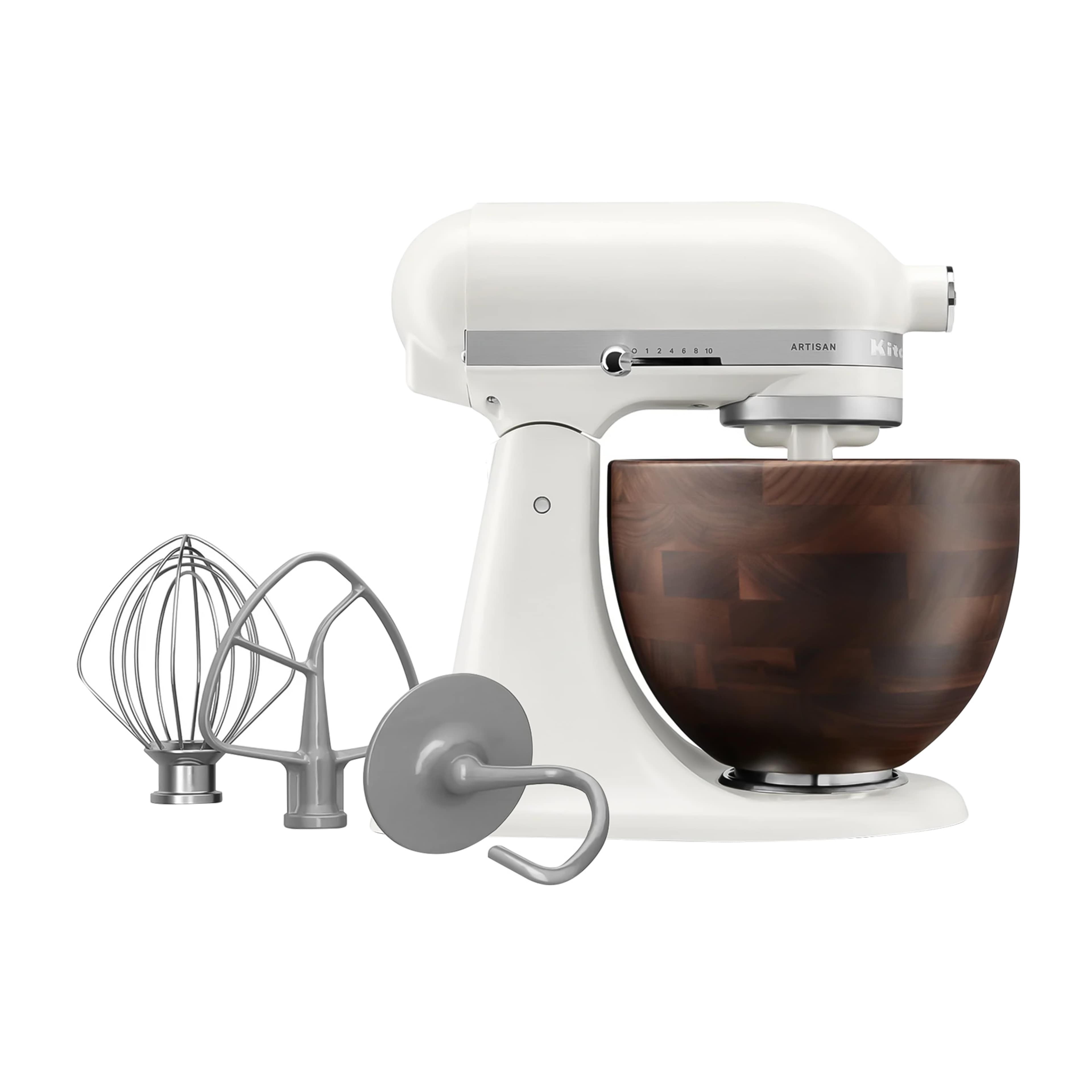 KitchenAid Artisan KSM156 Stand Mixer Porcelain White w/ Walnut Bowl